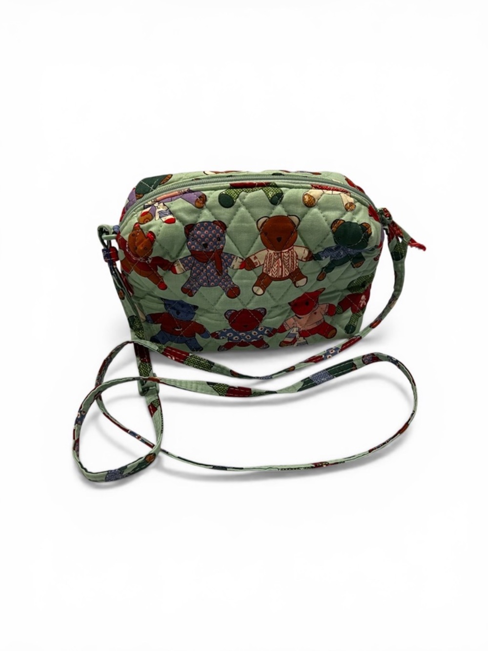 Vera Bradley Quilted Bear Print Crossbody Bag in Light Green Cozy Teddy